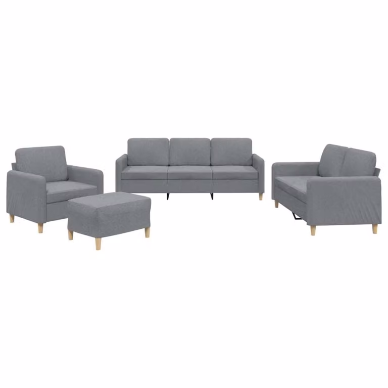 Set di Divani 4 pz con Cuscini Grigio Chiaro in Tessuto