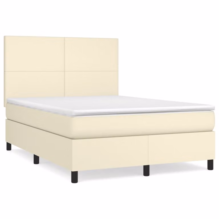 Giroletto a Molle con Materasso Crema 140x190 cm in Pelle finta