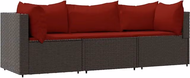 Set Mobili da Giardino 3 pz con Cuscini in Polyrattan Marrone CFW3400031