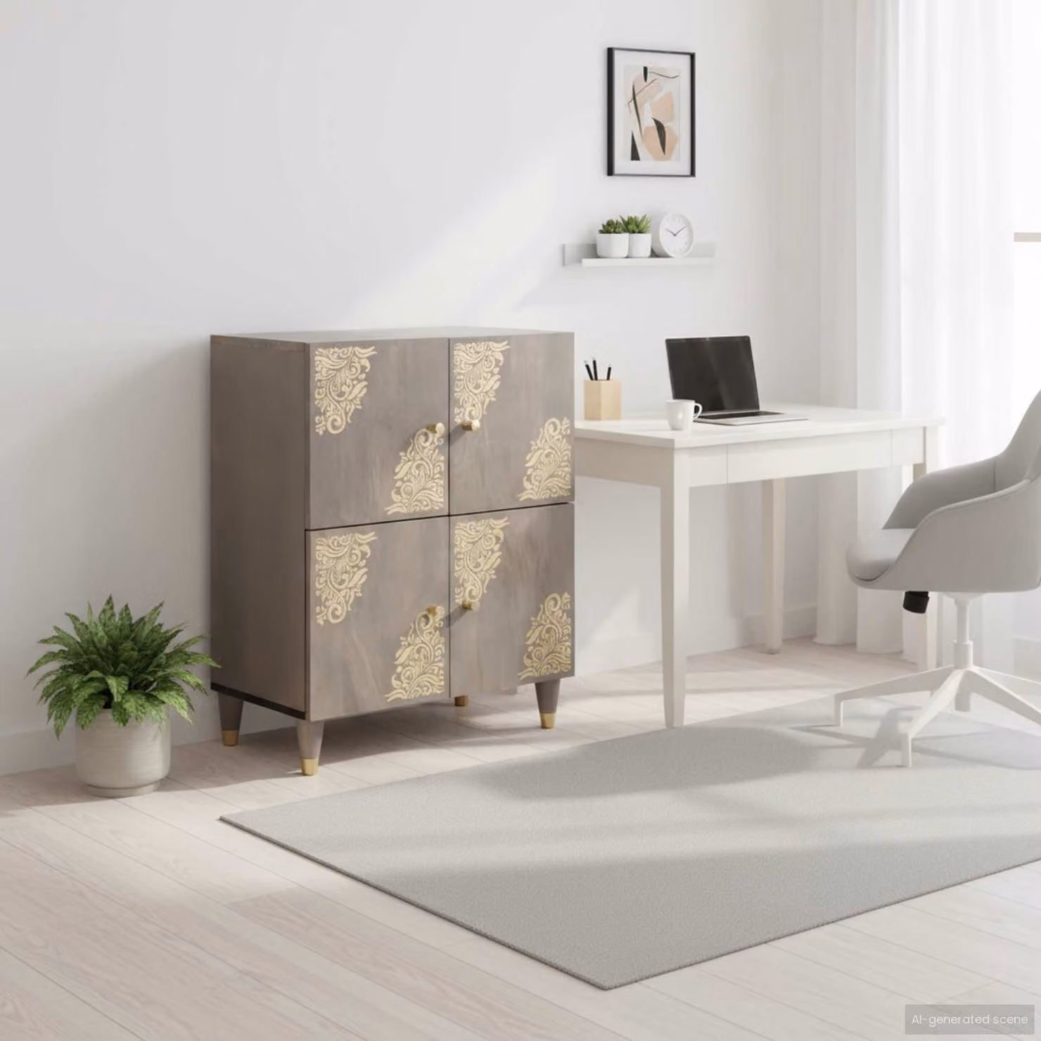 Credenza moderna vidaXL in legno di mango massello, Grigio e Oro, L: 60 cm, P: 33 cm, H: 75 cm