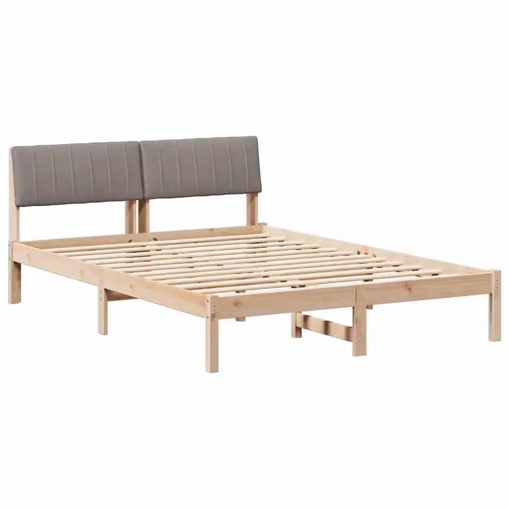Struttura del letto con testiera in tessuto e legno massello di pino vidaXL, marrone e grigio, L: 140,5 cm x P: 200 cm x H: 204 cm – 2