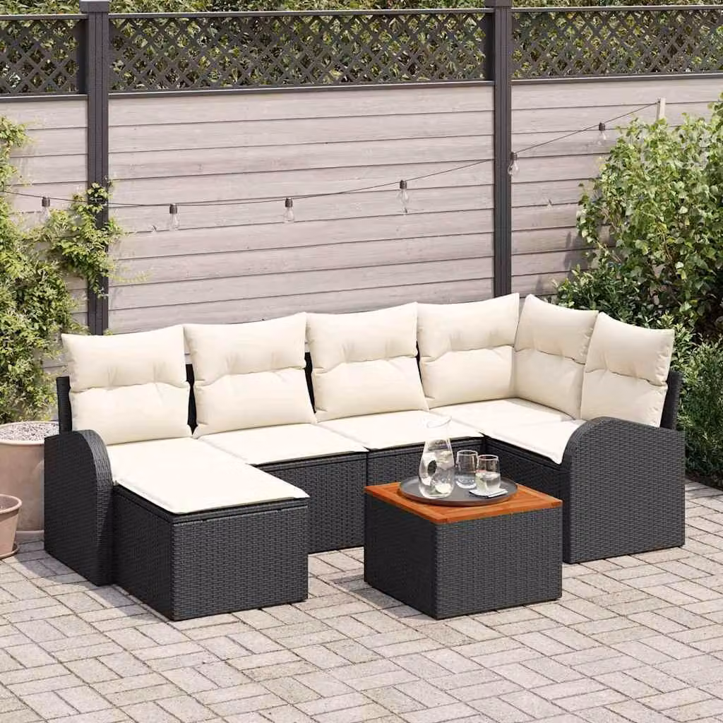 Maison Exclusive - Set da giardino composto da 7 pezzi. Divano e poltrone in rattan sintetico nero e crema