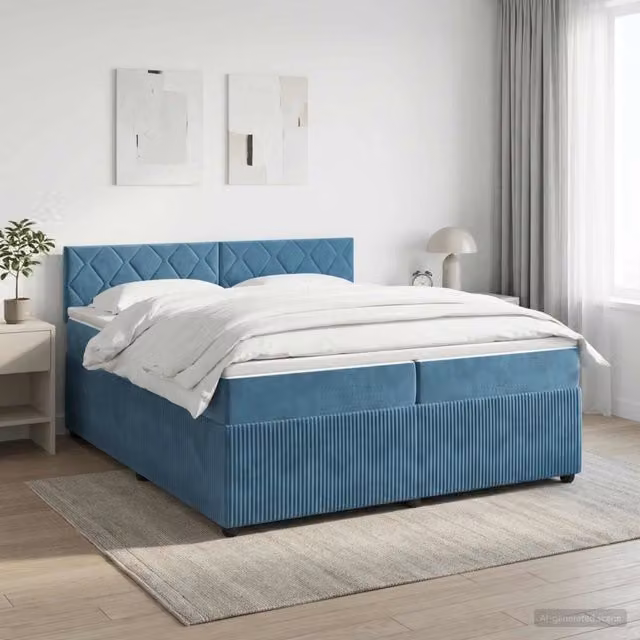 Letto box spring con materasso Blu Scuro 200 x 200 cm Velluto 3451755