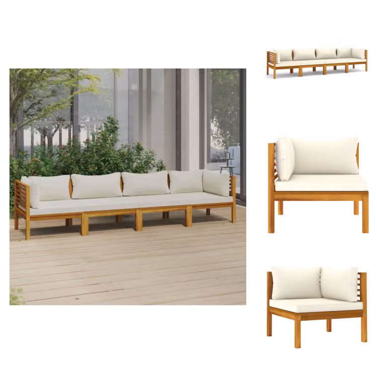 vidaXL Divano da giardino a 4 posti con cuscini crema in legno massiccio di acacia - Set di mobili da giardino