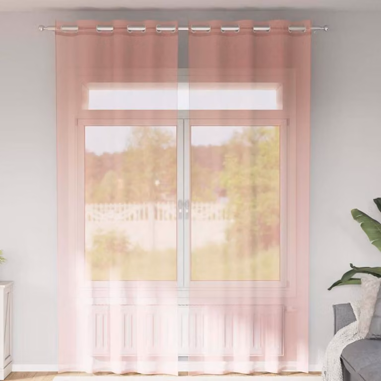 Set di 2 tende in voile semi-trasparenti vidaXL con occhielli, colore rosa, L: 140 cm x H: 300 cm