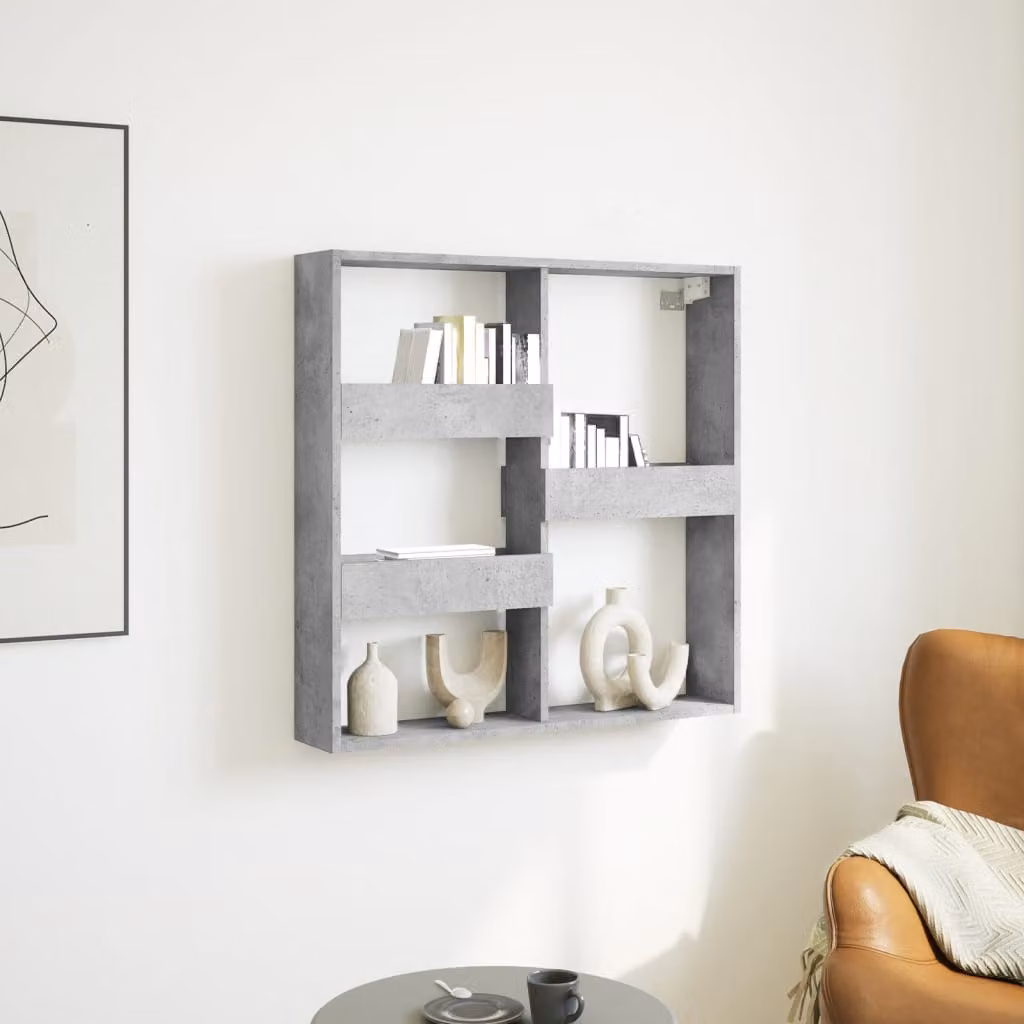 Armadietto a muro vidaXL in legno MDF grigio opaco con ripiani interni e scaffale aperto L 80 cm x P 15 cm x H 80 cm