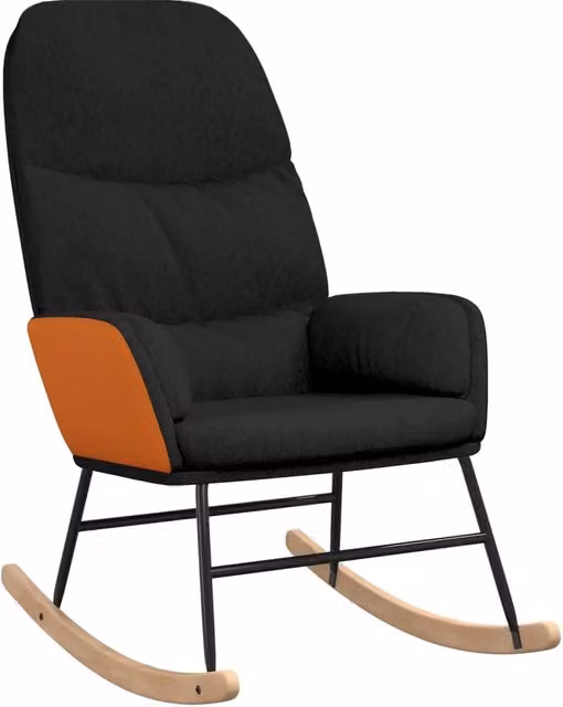 Sedia a Dondolo Moderna Nera in Tessuto e Similpelle con Braccioli DESIGN IN – 1
