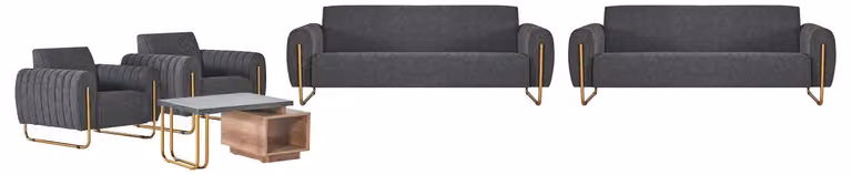 Graue Polster Sitzgarnitur Designer 3-Sitzer 2x Sessel Couchtisch 5tlg