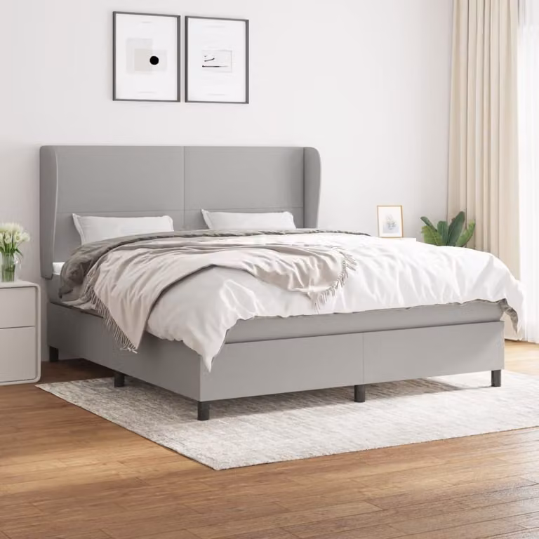 The Living Store Letto a molle con materasso grigio chiaro 160x200 cm in tessuto