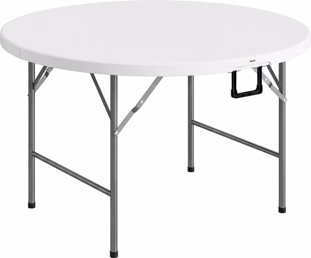 Tavolo pieghevole rotondo Outsunny per giardino e campeggio in acciaio e plastica, Grigio e Bianco, Ø 122 x H 73 cm