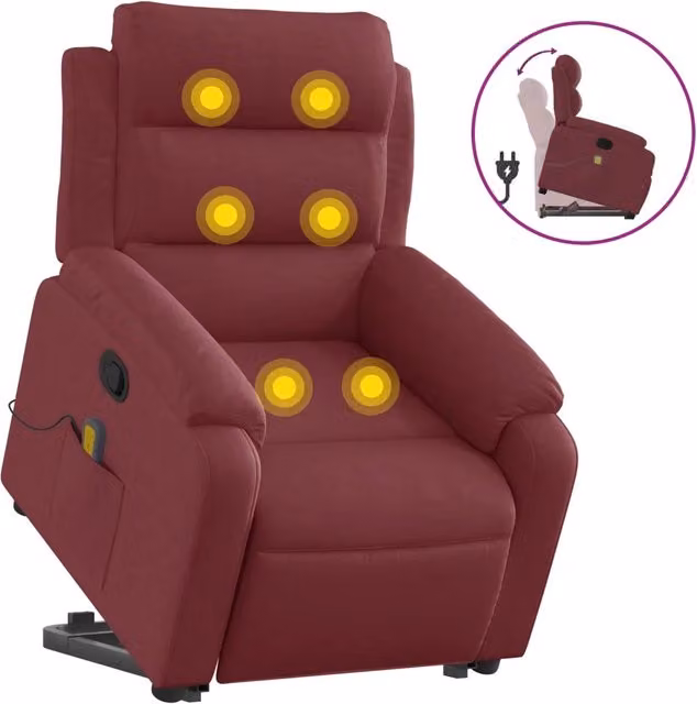 Poltrona | Sedia Relax Alzapersona Massaggio Reclinabile Rosso Vino Tessuto