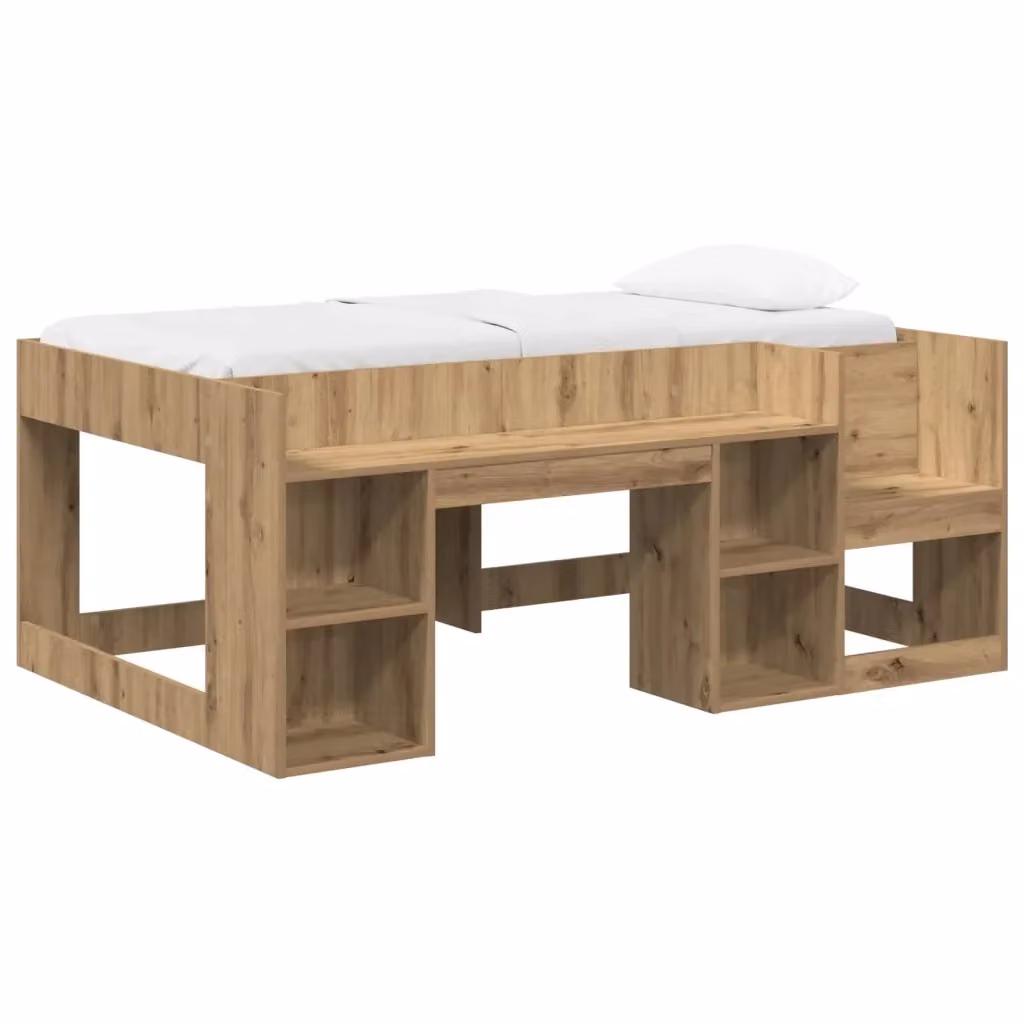 Letto singolo rialzato per bambini vidaXL con scomparti laterali in legno color rovere e marrone L/P/H: 160 x 80 x 108,5 cm – 2