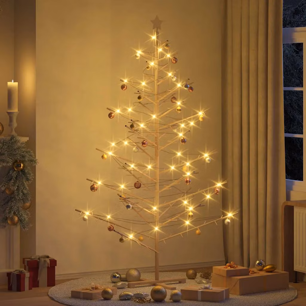 vidaXL Albero di Natale in legno con supporto Naturale 210 cm