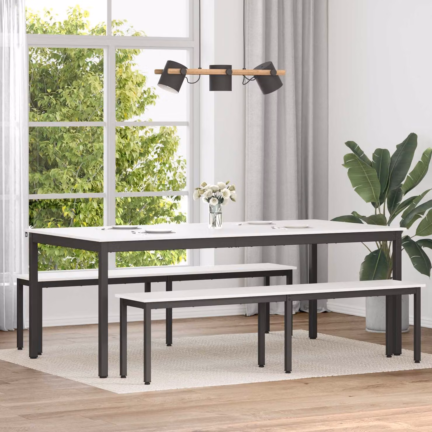 vidaXL Tavolo da pranzo rettangolare in pino massello bianco L: 200 cm, P: 100 cm, H: 75 cm