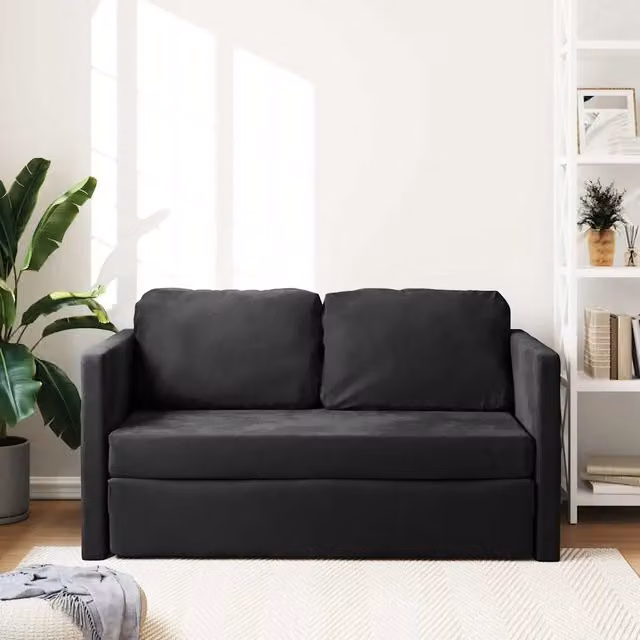 Divano Letto da Terra 2 in 1-Sofa Letto-Daybed Nero 122x204x55 cm Velluto