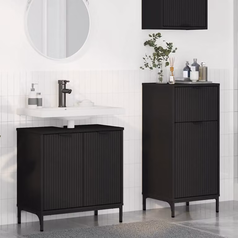 Set di mobili per il bagno moderno vidaXL composto da mobile lavabo e mobile contenitore nero opaco L/P/H: 39,5 x 36 x 88 cm