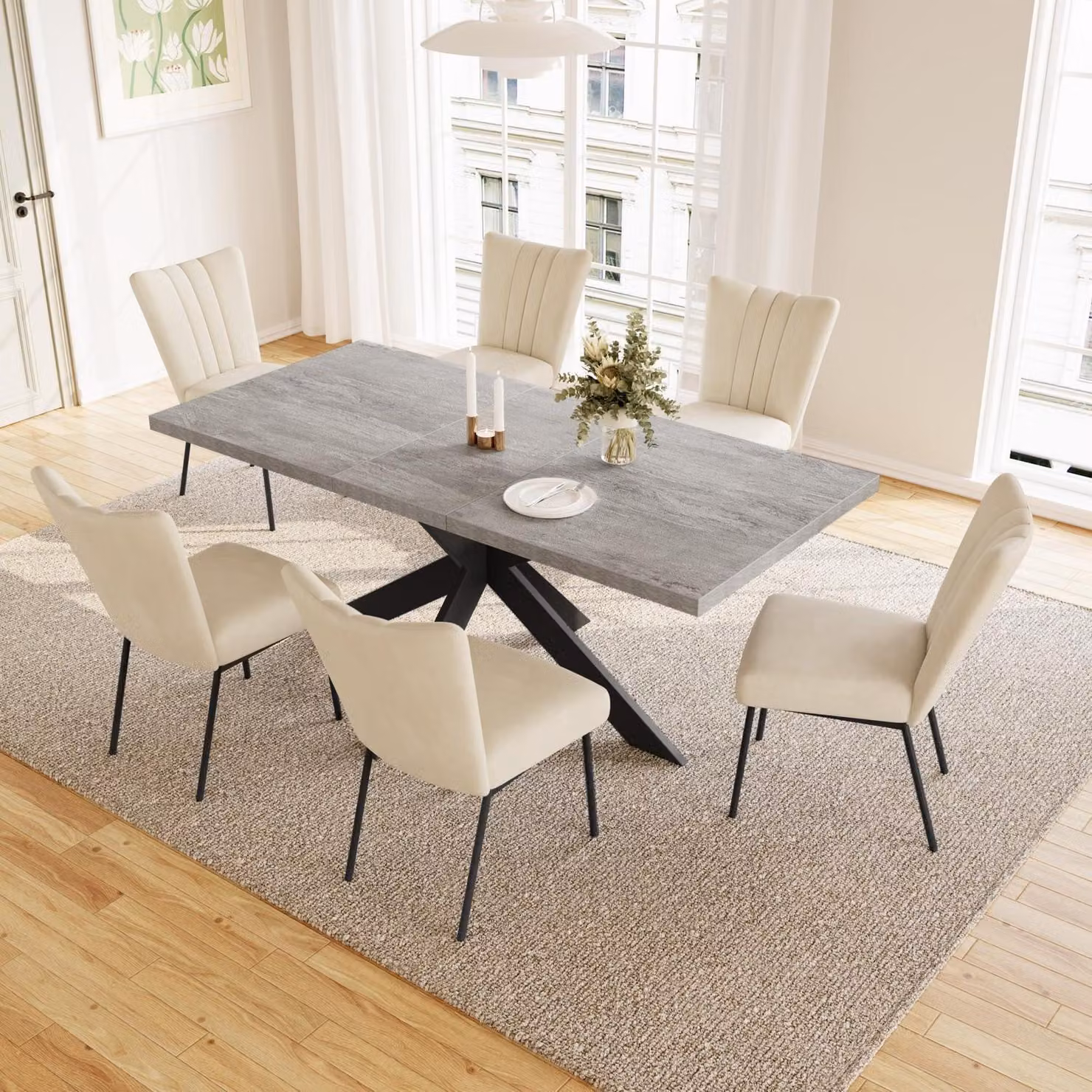 Tavolo da pranzo estendibile per 4-8 persone, in legno MDF, colore grigio, dimensioni 170x85x76 cm