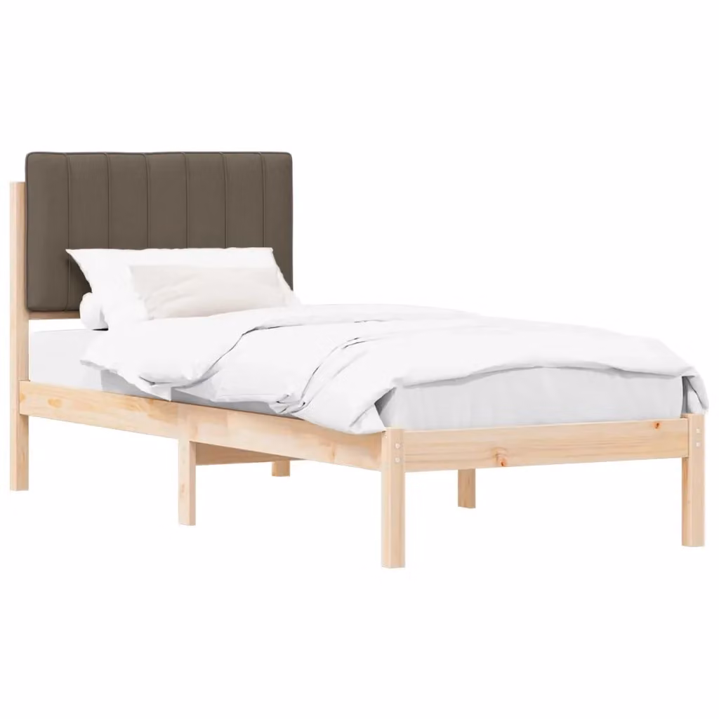 Letto con Testiera Rivestita in Tessuto e Pino Massello vidaXL, Colore Beige o Grigio, L/P/H: 80 x 190 x 84,5 cm – 2