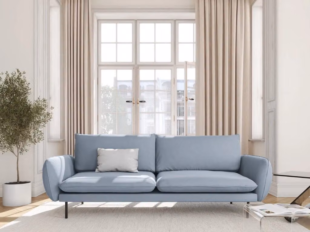 Divano 3 posti Vienna Cosmopolitan Design in velluto azzurro con struttura in metallo – 2