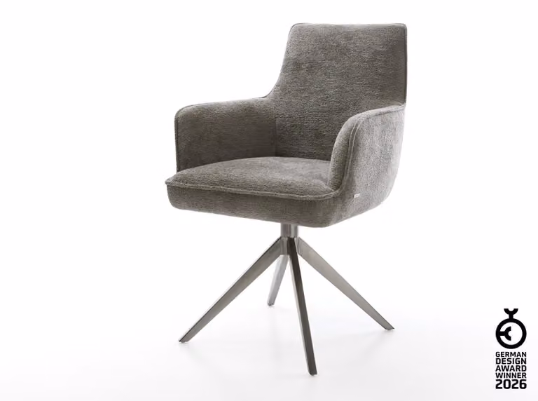 DELIFE Sedia girevole Heira-Flex con braccioli Bouclé Soft Mud Telaio a croce largo Grafite Girevole a 360° Funzione dondolo Anima a molla tascabile