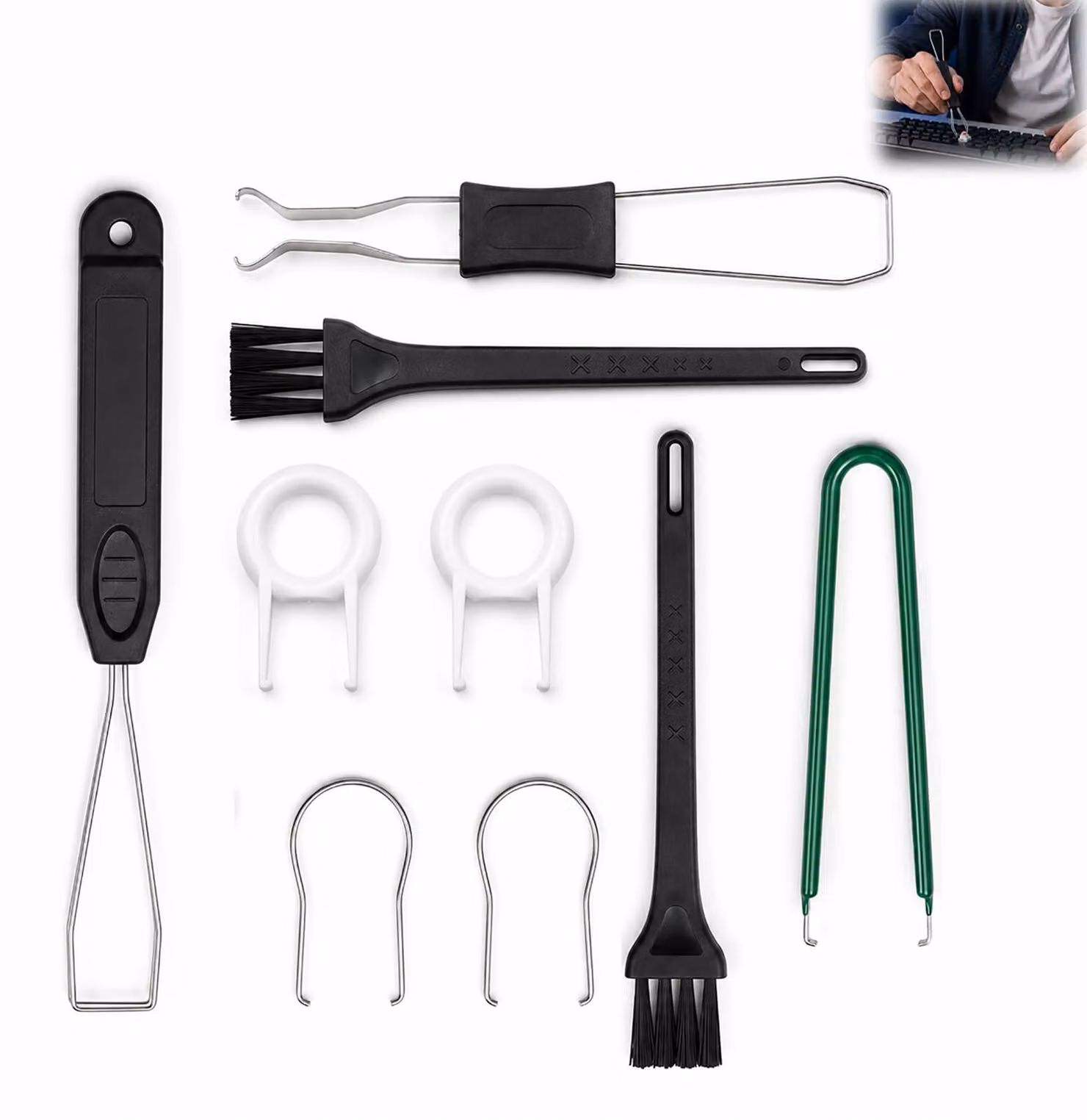 Set di 9 utensili per tastiere, estrattore per tasti e switch per tastiere meccaniche, con pinzette e spazzola