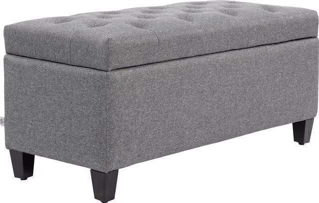 HOMCOM Panca, panca imbottita con contenitore, poliestere effetto lino, legno di caucciù, 100 x 40 x 44 cm, Grigio chiaro   Aosom Italy
