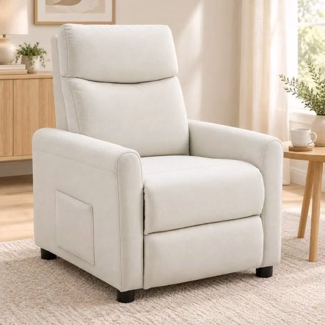 Poltrona relax 73x86x100 cm reclinabile 145° in poliestere bianco crema