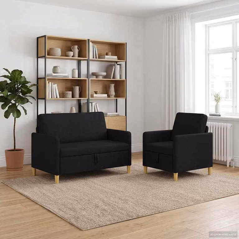 Set di 2 divani moderni vidaXL con contenitore, rivestimento in tessuto nero e marrone con seduta sollevabile per il tuo soggiorno