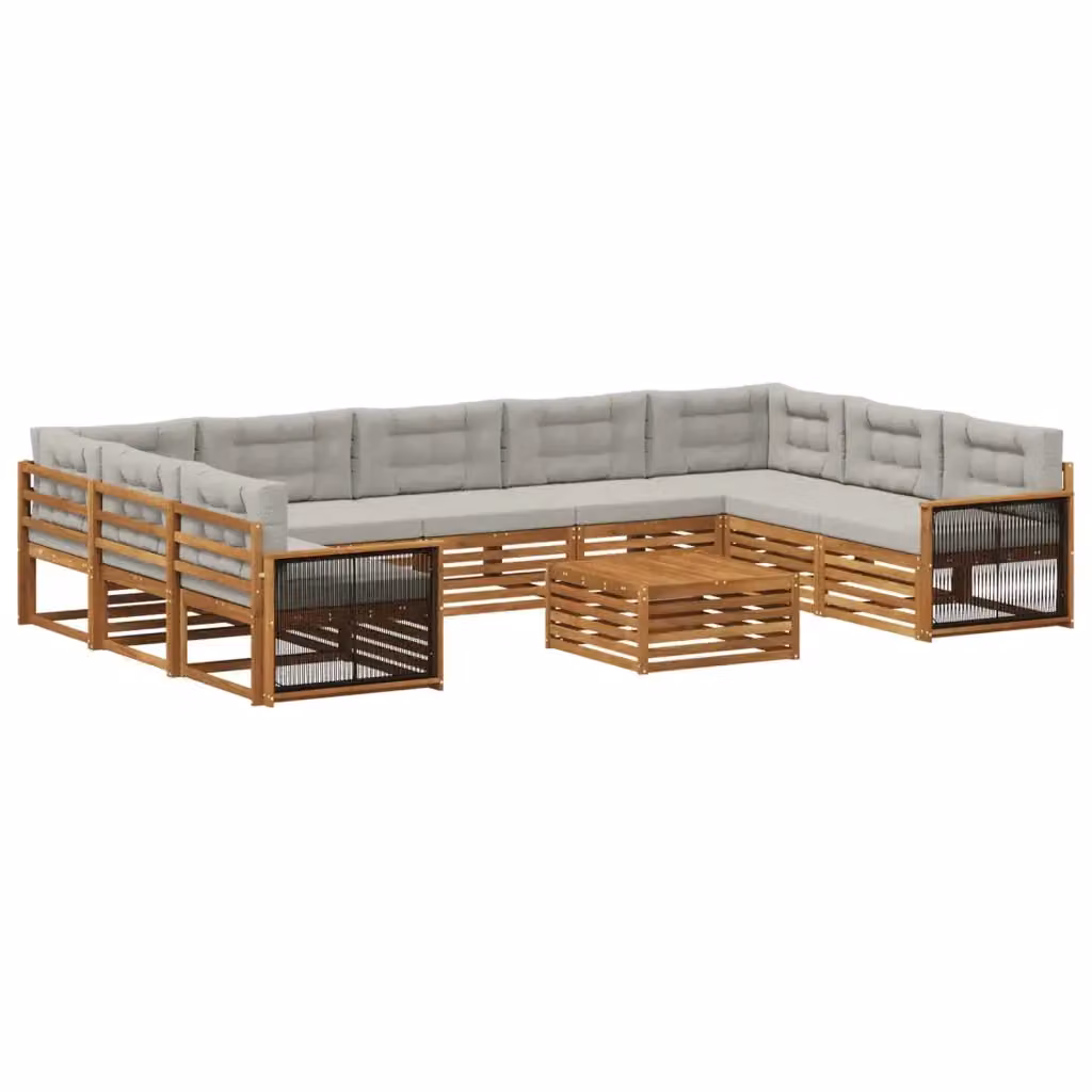 Set di divani da esterno a forma di U vidaXL in legno di acacia con cuscini beige e grigio – 2