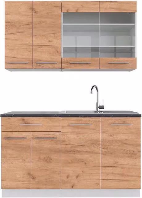 Cucina completa Fame-Line Rovere dorato/Bianco 140 cm, PL Antracite Vicco