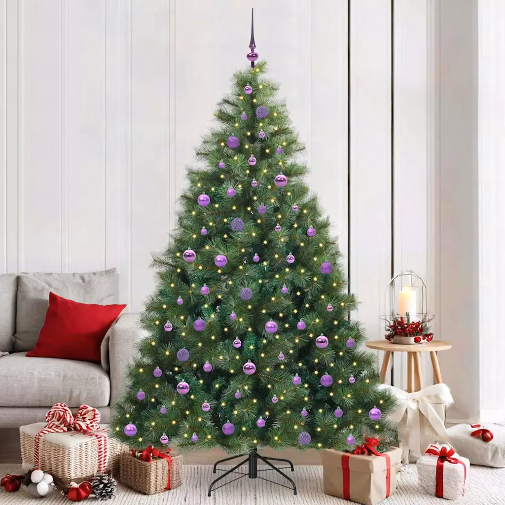 Albero di Natale artificiale verde vidaXL con 300 LED luce bianca calda in PE e PVC, Altezza: 210 cm
