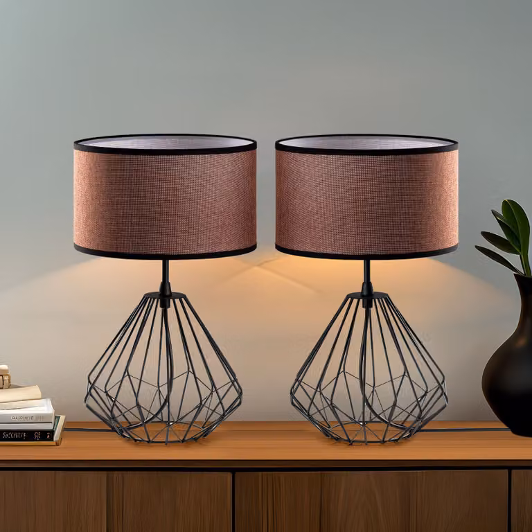 Opviq, Diamond - S-708 - Set, Set di lampade da tavolo (2 pezzi), nero, CORPO IN METALLO, 25 x 25 x 43 cm