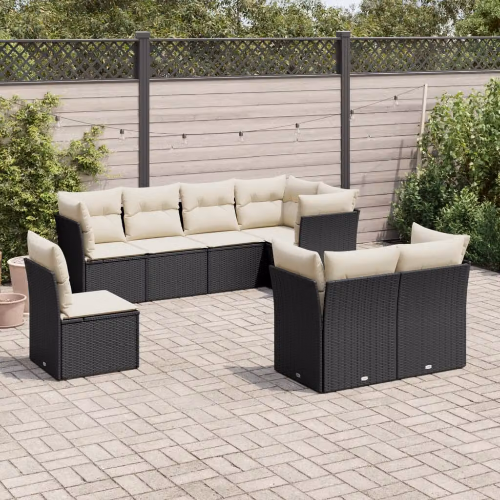 vidaXL Set Divani da Giardino a L con Cuscini 8 pz in Polyrattan Nero e Bianco – 1