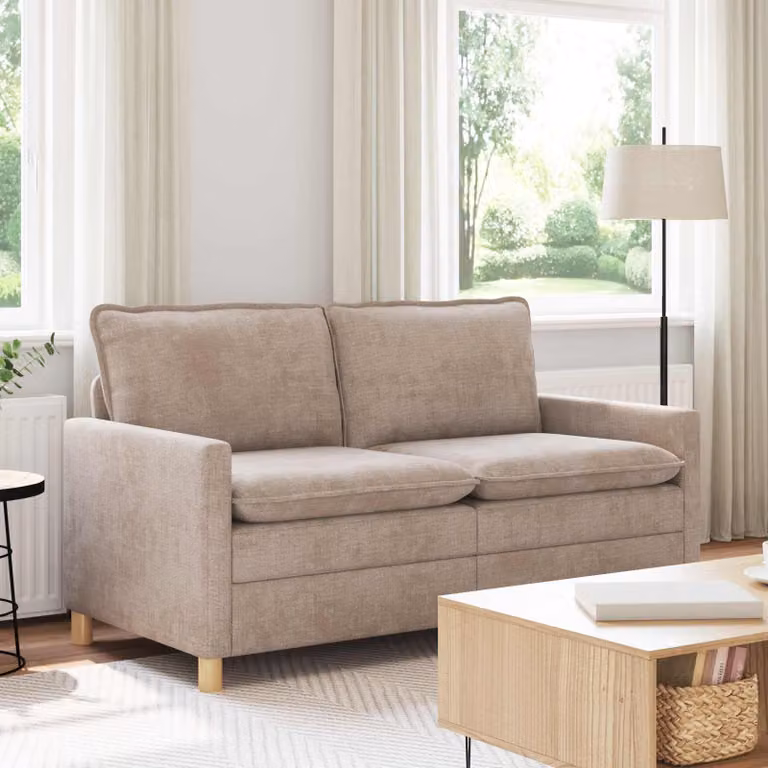 Divano vidaXL beige in tessuto con cuscini inclusi e coperture rimovibili L: 156 cm, P: 81 cm, H: 87,5 cm