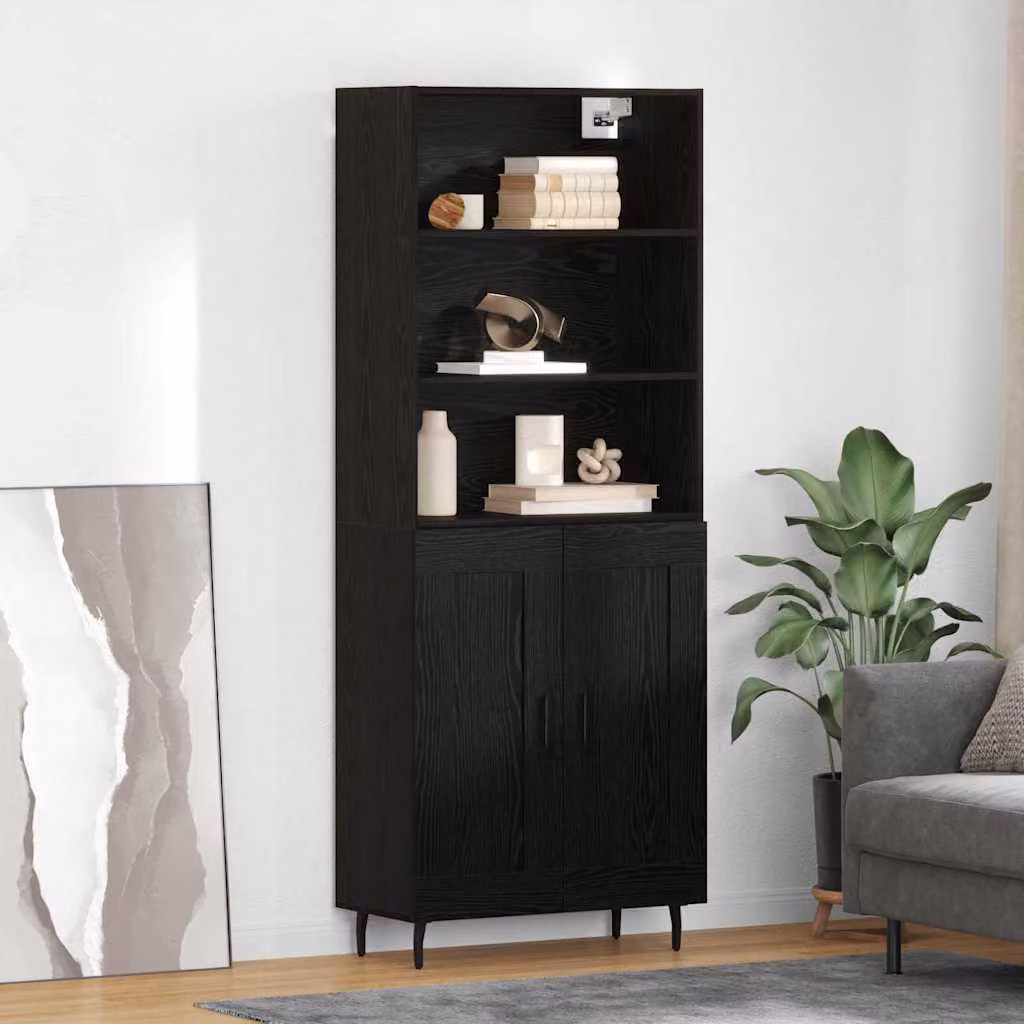 Set di 2 credenze moderne vidaXL in rovere nero con ante a battente e ripiani interni L/P/H: 69,5 x 34 x 180 cm