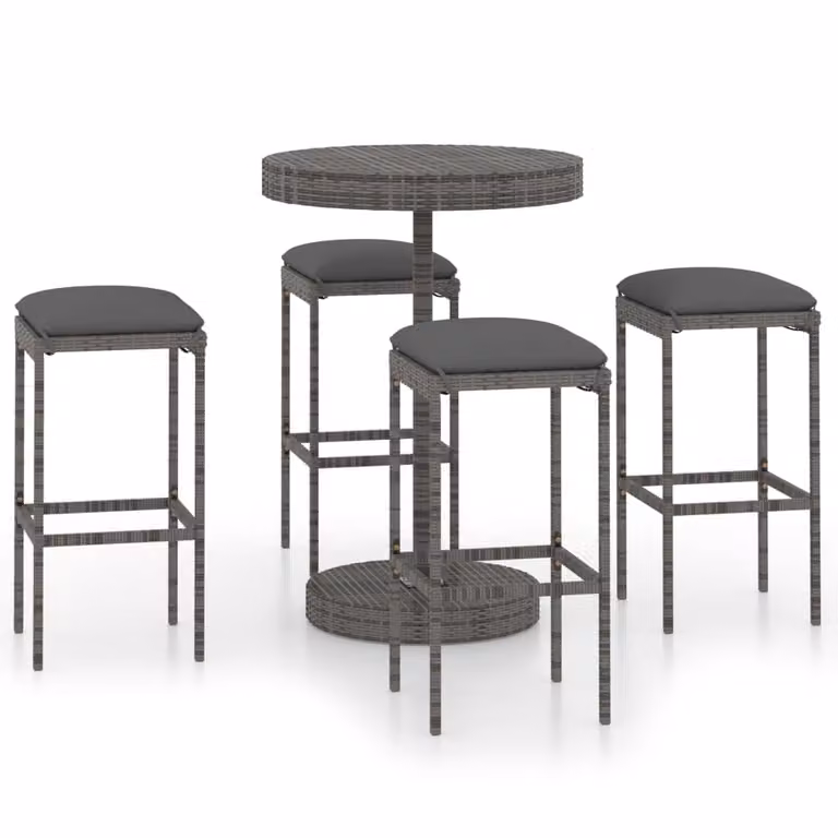 Set da Bar da Giardino 5 pz con Cuscini in Polyrattan Grigio
