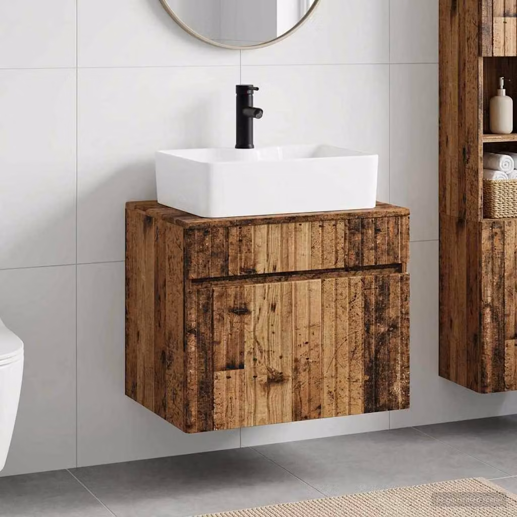 Set di mobili per il bagno moderno vidaXL in legno marrone con cassetti e ante, L/P/H: 59,0 x 27,9 x 44,5 cm