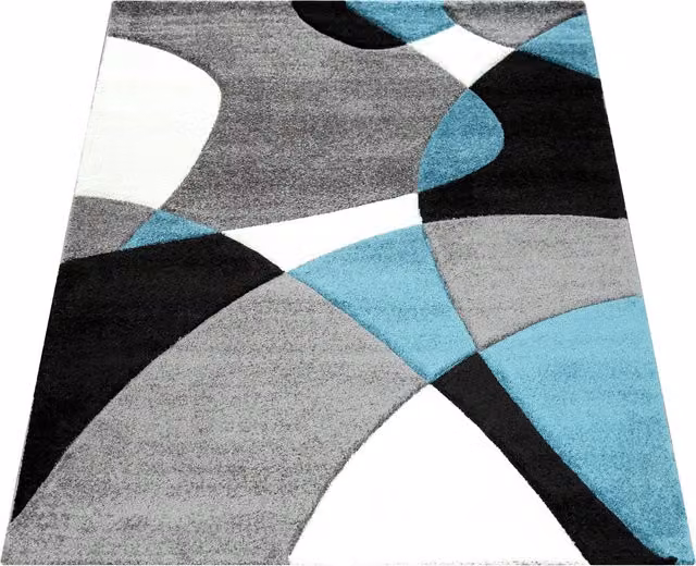 Tappeto moderno Diamora geometrico turchese, nero, bianco e grigio L: 300 cm, P: 80 cm – 1