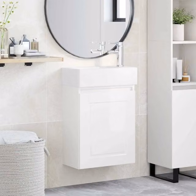Mobile bagno sospeso vidaXL Bianco Lucido L: 45,5 cm, P: 22,5 cm, H: 84 cm