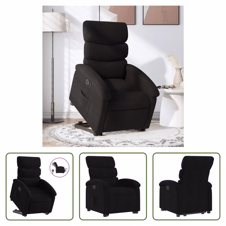 The Living Store Poltrona relax con supporto elettrico in tessuto nero