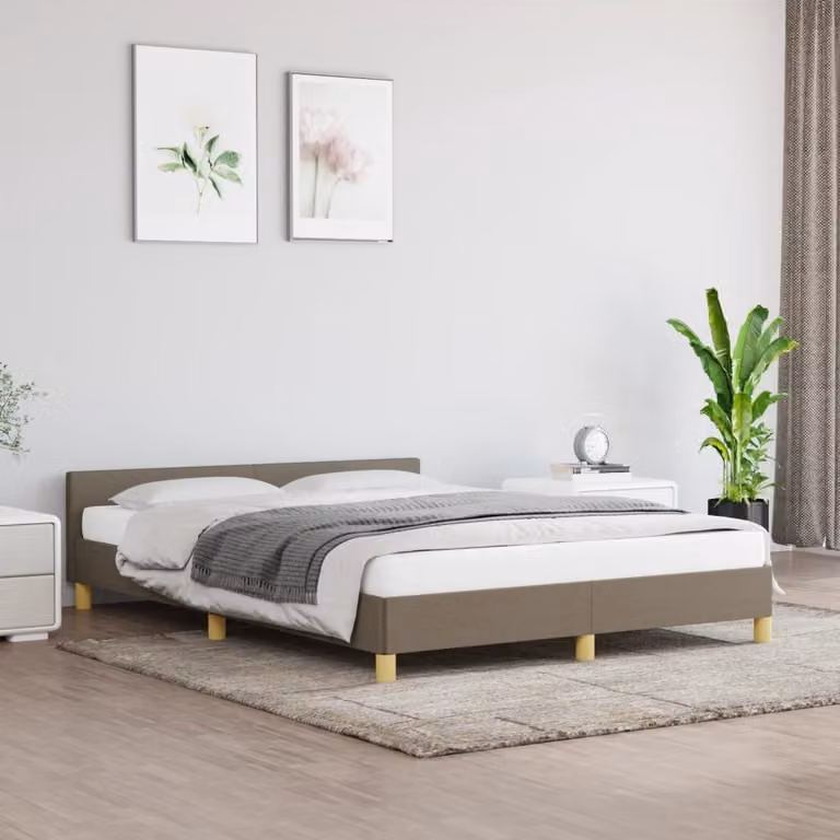 The Living Store Struttura letto con testiera in tessuto taupe 140x190 cm