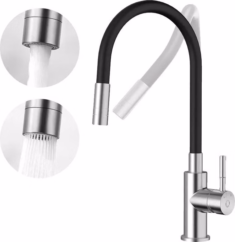 Rubinetto da cucina, con erogatore flessibile, design a basso consumo di acqua, cromato, attacco G3/8