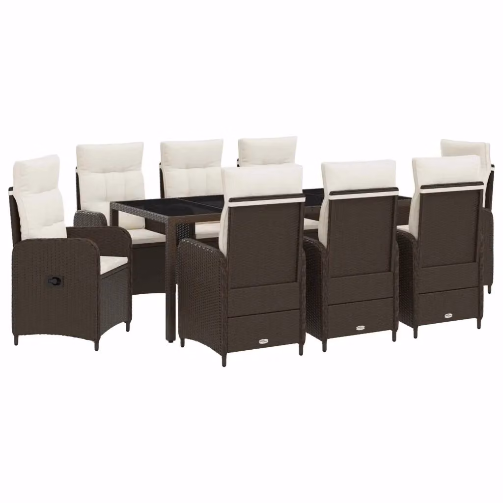Set da pranzo per esterni vidaXL in rattan e vetro, 9 pezzi, Marrone e Bianco – 2