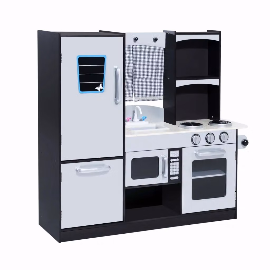 Cucina Giocattolo in Legno Minimal per Bambini, Marrone e Argento, L 105 x P 31.5 x H 95 cm – 2