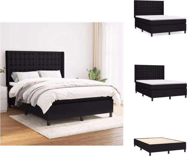 vidaXL Letto a molle con materasso nero 140x200 cm in tessuto - Letti e strutture letto