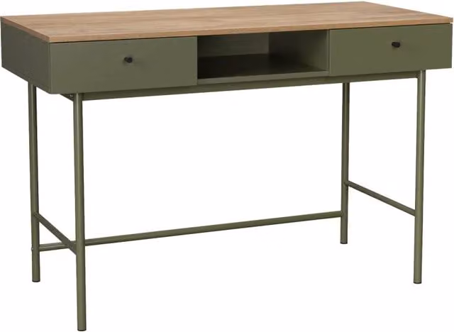 Scrivania moderna SWEEEK in legno di mango e metallo, colore blu e marrone, L: 120 cm