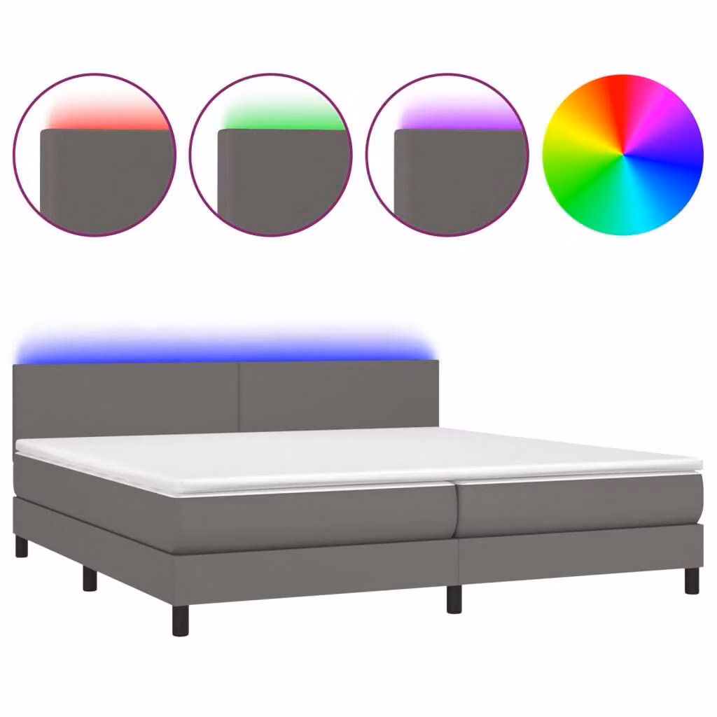 Giroletto Molle con Materasso e LED Grigio 200x200cm Pelle finta