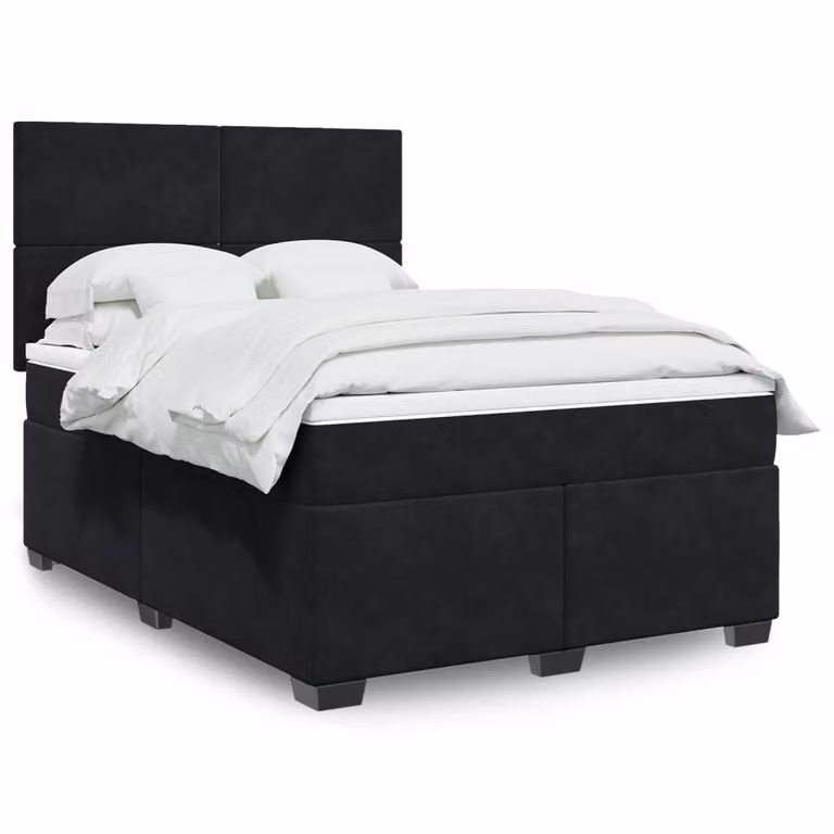 vidaXL Giroletto a Molle con Materasso Ibrido in Velluto Nero L/P/H: 160 x 200 cm