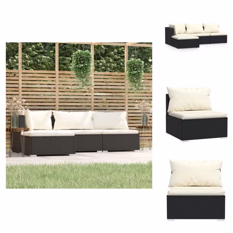 vidaXL Set da salotto da giardino 4 pezzi con cuscini in poly rattan nero - Set di mobili da giardino