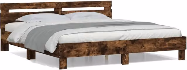 Letto matrimoniale | Letto per adulti | Giroletto con Testiera Rovere Fumo 160x200 cm Legno Multistrato